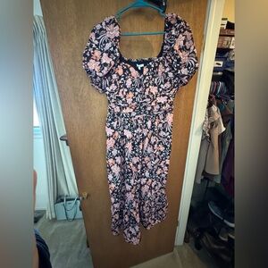 Wilfred Black Midi Dress with Pink Floral Print